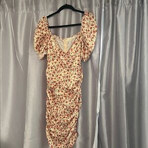 Elegant Floral Puff Sleeve Midi Dress